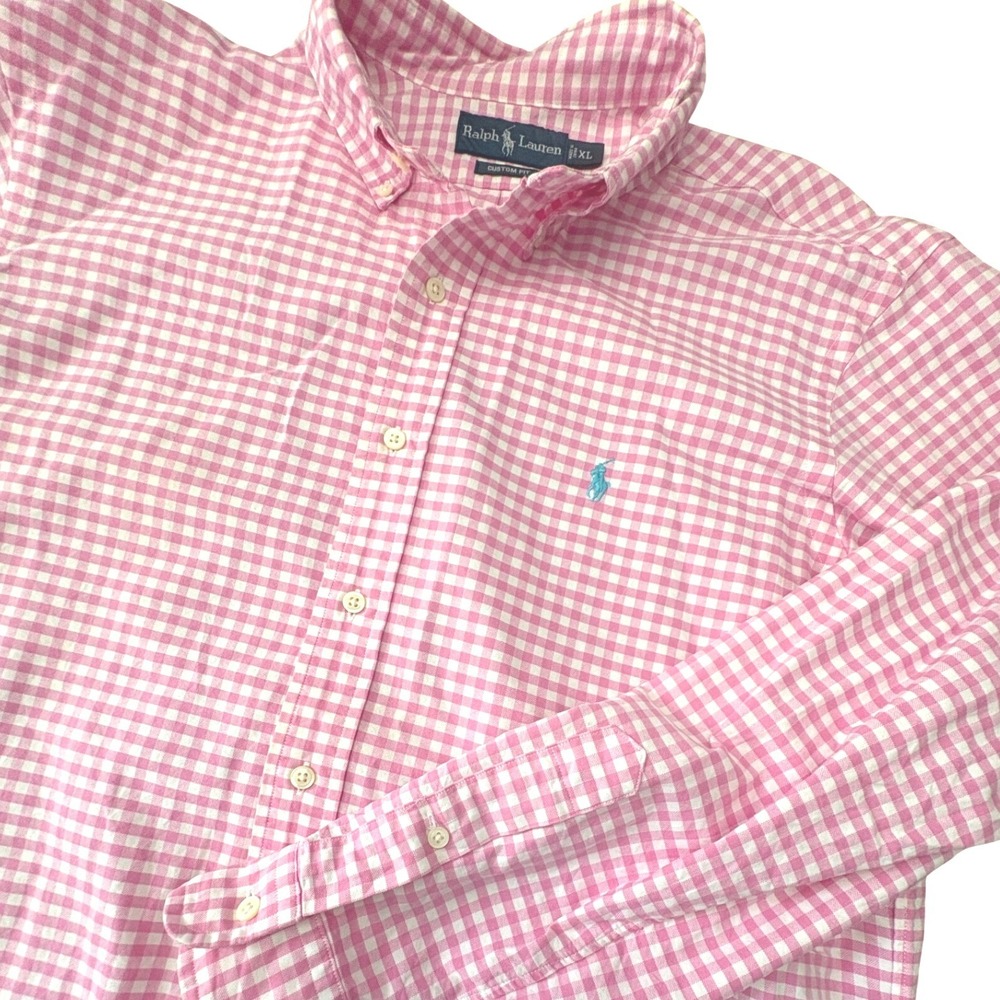 Ralph Lauren Button Down Shirt Mens XL Pink White Gingham Check Custom Fit